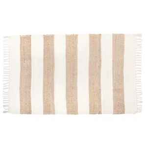 Tapis en jute et coton naturel rayé beige et blanc, tissé, antimicrobien, écologique, pour hôtel et usage domestique - Product Image 1