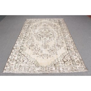 Tapis turc vintage, tapis de 5,2 x 8,3 pieds, tapis en laine persane blanc et marron - Product Image 1