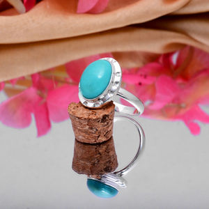 Regalo de Navidad turquesa Natural 13x9mm piedra preciosa ovalada 925 anillo grueso de plata esterlina 4,7 Gms belleza durmiente cabujón joyería - Product Image 5