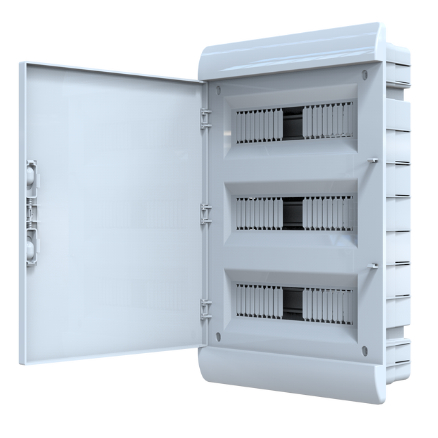ABS/PC Plastic White IP40 Distribution Box 330x495x107 mm 36 MCB Capacity Recessed Mounted 2.09 kg Injection-Molded Model POLI