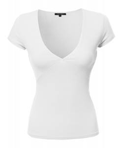 Spandex algodón peinado suave liso profundo cuello en V transpirable acanalado camiseta Mujer al por mayor con impresión personalizada - Product Image 5