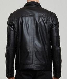 Venta al por mayor por encargo para hombre negro con cremallera Acento piel de cordero chaqueta de motorista chaqueta de cuero real - Product Image 4