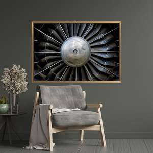 Modern Industrial Turbine Print Canvas Art for Office or Garage Decor,1P:Gold <b>Framed</b> - Product Image 1
