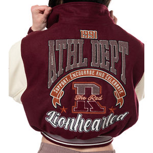 Chaqueta Universitaria de Béisbol con Mangas de Cuero de Diseño Personalizado, Bordado Chenille, para Mujer, Estilo Casual, de Lana, para Invierno - Product Image 3
