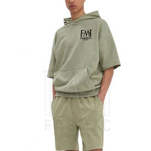 100% Cotton Fabric <b>Shorts</b> Sleeve <b>Hoodie</b> Style Shirt <b>Sets</b> With Durable Pocket's <b>Set's</b> For Custom Printed Logo - Product Image 1