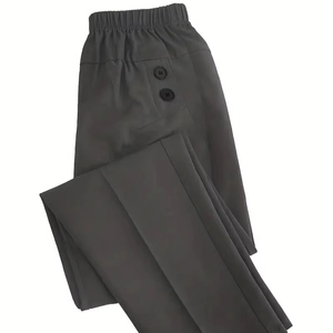 Pantalones informales versátiles con cintura elástica para mujer, pantalones cónicos de Color sólido de Bangladesh, bolsillos dobles, estilo frontal plano para oficina de trabajo - Product Image 1