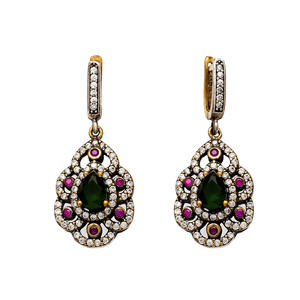 Émeraude Pierre Poire Conception Authentique Argent Dangle Boucle D'oreille Turc En Gros 925 Bijoux En Argent Sterling - Product Image 1
