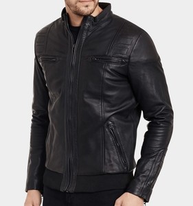 Automne hiver hommes Vintage enduit col montant fermeture éclair veste en cuir avant haute qualité matériel manches régulières à la mode - Product Image 1