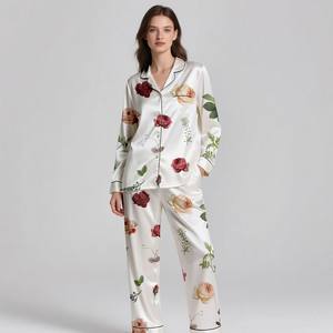 Pyjama en satin de soie pour adultes, léger et respirant, imprimé numérique, élégant et luxueux, ensemble de vêtements de nuit confortables pour l'été et le printemps - Product Image 4
