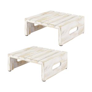 Supports à dessert en bois blanchi à la chaux-Présentoirs de buffet carrés pour cupcakes, gâteaux et élévateurs de nourriture avec poignées, lot de 2 - Product Image 1