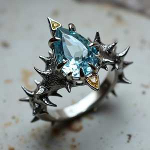 แหวนสีน้ำเงินมีหนามที่มีเงาสลักเฉพาะตัวได้แรงบันดาลใจจากบทกวีที่กลั่นและกระซิบที่โค้งมนอย่างนุ่มนวลสง่างาม - Product Image 3