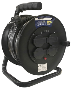 <b>25m</b>. extendable electric cable with covers, 4 sockets 3x1.5mm. IP44 (Mader 68023) - Product Image 1