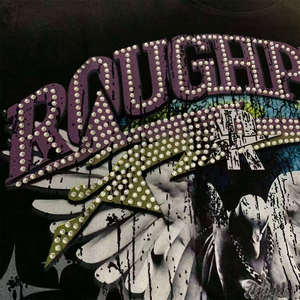 Camiseta sin Mangas Extra Grande Negra Desgastada ROUGHPLAY con Gráfico de Diamantes de Imitación, Estilo Rock Grunge para Marcas de Ropa Urbana - Product Image 6