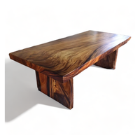 Table à manger moderne en bois massif, dalles de bois uniques, 12 places, bord naturel, pliable, en noyer, pour extérieur, salon, hôtel