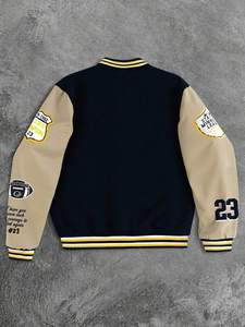 Chaqueta de béisbol universitaria de manga en contraste Unisex cuerpo azul marino Beige brazos Streetwear Varsity invierno con capucha acolchado prendas de vestir exteriores cálidas - Product Image 3