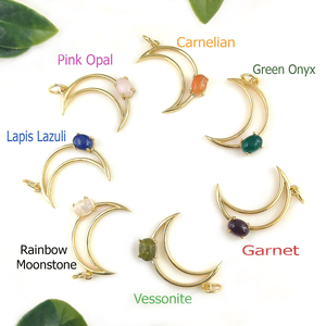 Colgante de media luna de ónix verde de 27mm, de 8x6mm Juego de puntas ovaladas, colgante de luna de ónix verde chapado en oro, proveedores de joyería al por mayor a granel - Product Image 6