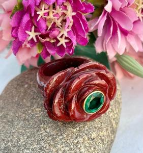 Natural Red Jasper Flower Design Gemstone <b>Ring</b> With Emerald <b>Crystal</b> In Centre Statement <b>Ring</b> Special Gift For Her Or Him - Product Image 4