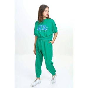 Conjunto de chándal de cuello redondo de manga corta estampado para niñas - Product Image 1