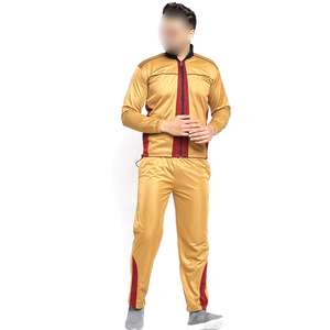 Conjuntos de chándal de poliéster de longitud completa de ajuste regular transpirable, chándal de hombre de estilo bloqueado de color amarillo mostaza y rojo de tacto suave - Product Image 4