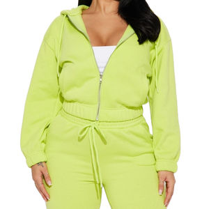 OEM personalizado cómodo otoño ropa deportiva para las mujeres gruesas de 2 piezas Jogger conjunto con patrón sólido pantalones de chándal y Sudadera con capucha - Product Image 2