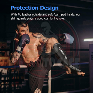 Protège-tibias de boxe noirs de qualité supérieure, logo personnalisé, durables, légers, réglables, protège-tibias et protège-pieds, équipement de boxe protecteur - Product Image 2