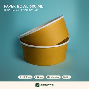 600 ml Single Wall White Paper Bowl Kraft Food Container Disposable Serving Cup Flexographic Printing for Salad Fruit Soup Poke - Product Image 1