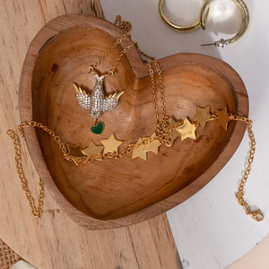 Bandeja de baratija con forma de corazón de madera, cuenco, caja de almacenamiento de joyas, organizador decorativo rústico hecho a mano, 12x12cm, Juego de 2 de la India - Product Image 5