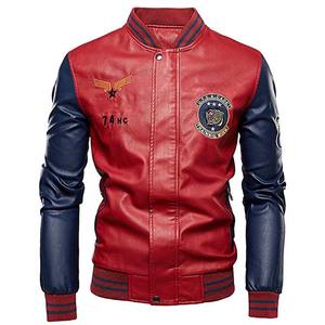 Chaqueta universitaria de piloto de cuero PU para hombre, abrigo de bombardero de béisbol universitario bordado de lujo para invierno, estilo informal, logotipo frontal - Product Image 3