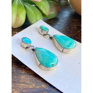 Navajo Handmade Royston Turquoise & Sterling Silver Drop <b>Earrings</b> <b>Post</b> Dangle Water Drop Design - Product Image 3