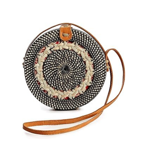 Sac à main en rotin tissé à la main pour femmes bohèmes élégantes doublure en coton automne bracelet en cuir gland été accessoire de mode simple ouvert - Product Image 1