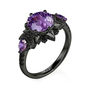Bague de mode Jeulia Gothic Black Moon Star Purple Firework Cut - Product Image 2