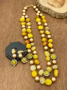 Ensemble Mala en agate de qualité supérieure pour femmes pendentif coloré avec boucles d'oreilles pour vêtements ethniques modernes formels décontractés en bijoux en laiton - Product Image 4