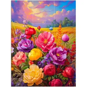 Azulejo para salpicaduras de pared de cocina, Mural de mármol, cerámica, naturaleza muerta, flores, rosa, peonie, accesorios para azulejos - Product Image 1