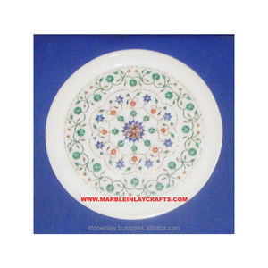 Plaque ronde en marbre blanc incrusté, design indien populaire, vente chaude, idéale pour Thanksgiving - Product Image 1