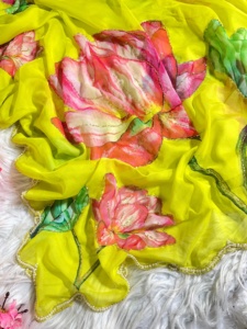 Dernière belle tenue Pure Soft Teby Silk Saree Blouse avec des impressions numériques fleur et coupe à la main Dana Moti travail exportateur indien - Product Image 4