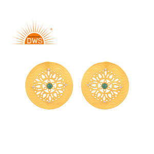 Último diseño hecho a mano 18K chapado en oro Natural Cz & Green Onyx Gemstone Stud Pendiente Demi joyería fina para mujer regalo para ella - Product Image 4