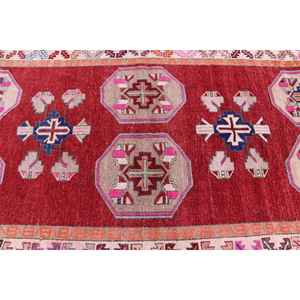 Alfombra Turca de 4.7x12.2 pies, Alfombra Vintage, Alfombra de Lana con Diseño Floral Rojo - Product Image 5