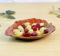 Plateau en céramique de luxe, motif feuille, style côtier, pour bibelots, bijoux, ou comme plat de service décoratif en porcelaine élégante pour fruits, vert, pour Ramadan et mariages