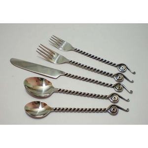 Silver Mirror Polished New Black Shade Twist Design End Handle Cutlery Reusable Flatware <b>Set</b> Popular Western Knife <b>Fork</b> <b>Spoon</b> - Product Image 1