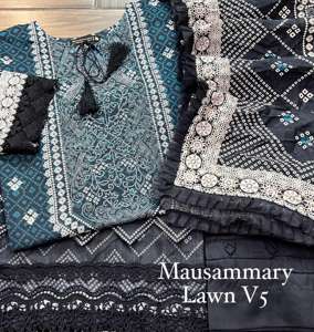 3 piezas Ssumaira Collection Fancy Style Stitch Lawn Camisa impresa digital Dupatta Conjunto de pantalones para fiestas Proms Cordones de cuatro lados - Product Image 1