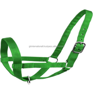 Durable Lightweight Green Nylon Horse <b>Halter</b> in Full Cob Oversize Custom Design Headcollar with Adjustable Buckle and Rings - Product Image 2