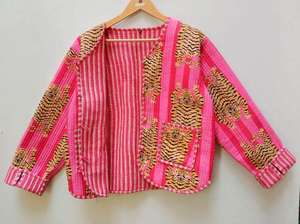 Manteau d'hiver doux et décontracté en coton matelassé de style bohème imprimé de blocs pour femmes, fermeture par boutons, technique lavée, fait à la main, vacances - Product Image 2