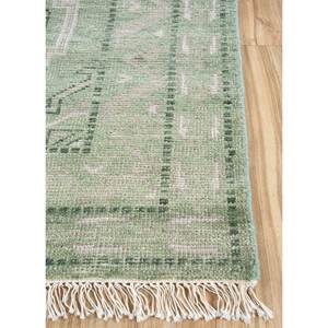 Alfombra de Lana Anudada a Mano Color Verde Savana AKWL-1281, Patrón Geométrico Rectangular para Decoración de Sala de Estar, Tamaño Rectangular 9x12 - Product Image 4