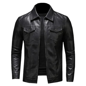 Chaqueta de Cuero para Motociclista para Hombre, Talla Grande, Bolsillo, Cierre Negro, Solapa, Corte Entallado, Chaqueta de Primavera y Otoño para Hombre - Product Image 1