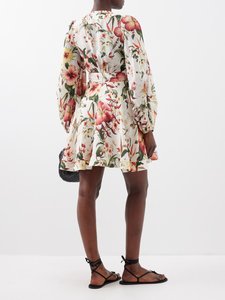 Women's Floral Print <b>Chiffon</b> <b>Wrap</b> <b>Dress</b> V-Neck Full Sleeve A-Line Mini Casual Summer with Ruffles Natural Waist ODM - Product Image 2