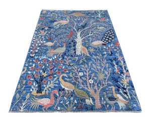 Tapis noué à la main bleu paon de haute qualité laine et soie brodées pour la prière pour les hôtels et les restaurants de salon - Product Image 2