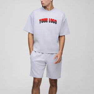 100% algodón 250 GSM ligero gota hombro camiseta y conjunto corto ropa de calle personalizado bordado logo Twin Set para hombres - Product Image 5