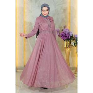 Vestido de Noche Formal con Lentejuelas y Detalles de Piedras Tejidas a Crochet, Talla XS, Largo hasta el Suelo, para Invitadas de Boda - Rosa MSW19188-2 - Product Image 3