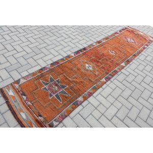 Alfombra Kilim turca Vintage 2,5X10,6 pies naranja gris tejido plano alfombra de yute respaldo de látex para adolescentes patrón de retazos diseño de pasillo - Product Image 2