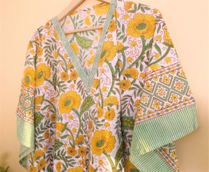 Caftán con estampado de bloques de algodón de Etiqueta Privada, ropa de dormir hecha a mano o bata de playa para mujer, vestido de tela Natural - Product Image 3